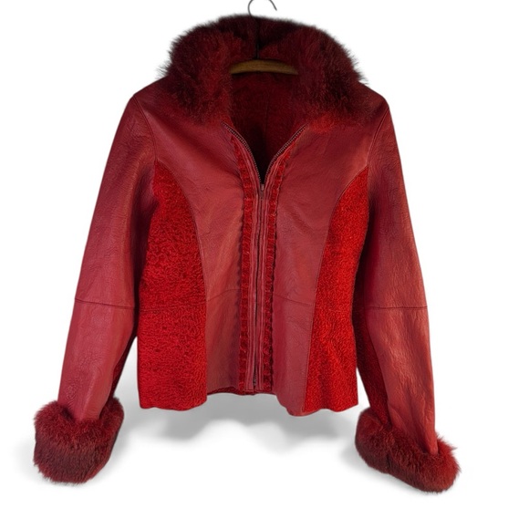 Vintage Pellacci European Sheepskin shearling faux fur fluffy sleeves jacket L